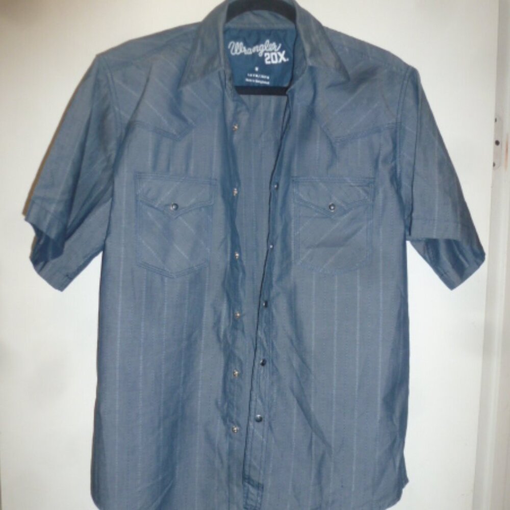 Wrangler 20X Western Short Sleeve Cotton Shirt Sz M Gray  Relaxed Fit